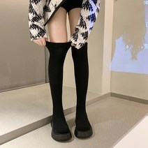 어그슬립온 겨울용털신 봄 가 여성 플랫폼 무릎 부츠 스트레치 니트 양말 롱 슬립 두꺼운 바닥 신발