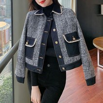 POMTOR 골드버튼 페이크포켓 트위드 카라넥 자켓