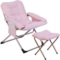 BechUbre 베흐우브레 모던 코지 폴딩 게으른 의자(오스만 포함) 라운지 소파 의자 사이드 포켓 3 위치 조절 가능 거실용 발판 팔걸이 목받침 벨벳 원단 핑크, Pink