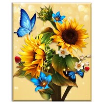 FASEN diy보석십자수 캔버스 형액자 세트 40cm x 50cm, AYW-84푸른 나비 해바라기 4입니다.