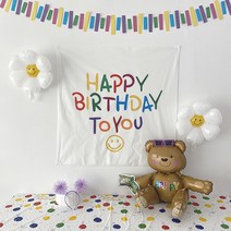 즈킁파티 데이지꽃 곰돌이 생일가랜드 폭죽총 세트, 생일 가랜드 세트B