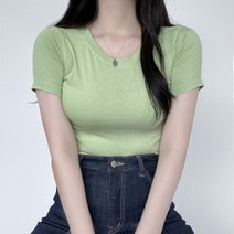 [국내제작/1+1] 여름 여성 라운드 슬림 슬림핏 여자 베이직 무지 스판 쫀쫀 반팔티