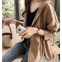 폼(Form) 바람막이 야상 허리 스트링 반코트 후드 자켓 아우터 여성 봄 가을