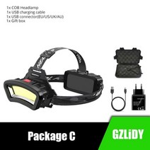 슈퍼 브라이트 COB 헤드램프 USB 충전식 방수 낚시 랜턴 테일 레드 램프 강력한 18650 캠핑 토치, Package C_18650-2600mAh | CHIN