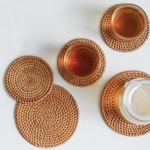 다세코 라탄 컵받침 10cm 티코스터 찻잔 나무받침대 홈카페 테이블매트 트레이받침대, 원형10cm