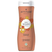 ATTITUDE 아동용 샴푸 및 바디 워시 EWG 인증 식물 및 미네랄 기반 성분 저자극성 비건 및 동물 실험 없음 바닐라 및 배 400ml(16온스)