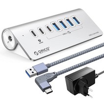 오리코 애플 맥북 프로 USB3.2 Gen2 10Gbps PD60W+유전원 알루미늄 7포트 USB허브 M3U4C3-G2, 은색