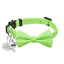 고양이 목걸이 인식표 이름표 bling dot bowknot cat collar 맞춤형 이름 물고기 모양 태그 cat collar bell custom nameplate cat, 초록, s(17cm-28cm)