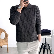 룩플레인 부드러운 케이블 긴팔 니트 카라 티셔츠 4color