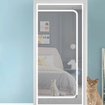 방묘문 펫도어 고양이펜스 캣도어 강아지안전문, 70x200cm, 01.커튼--U유형회색실+검정색 스티커