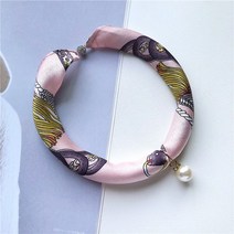 얇은 좁은 스카프 목걸이 짧은 자기 버클 여름 레트로 한국어 봄과 가을 모두 작은 스카프 여성 장식 진주 펜던트