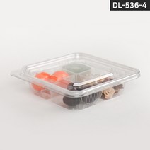DL-536-4 사각용기 4칸 투명 PET 샐러드 반찬 과일 용기 반BOX 200개 SET