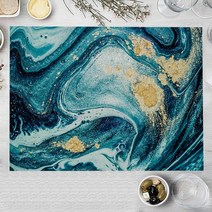 오션 블루 대리석 코튼 린넨 주방 플레이스 매트 골드 라인 패치 워크 식탁 32x42cm 그릇 코스터 패드 장식, [01] 32x42cm-Linen, [12] LM3531