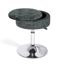 Homebeez 조절 가능한 Leathaire 원형 보관 오토만 360° 회전 자유로운 화장대 스툴 메이크업 의자 (어스 옐로우), C-black_15.7