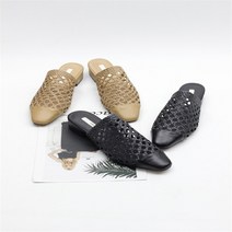 [코지] 여자 라탄짜임 동나마 여행룩 로우힐 뮬 슬리퍼