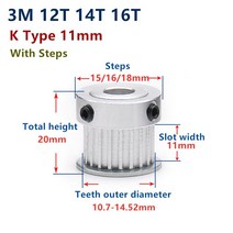 빅풀리 카본 세라믹 드레일러 치아 동기 휠 3m12 14 16 치아 3m12t 14t, 6mm, 3m12t k-11mm, 2개