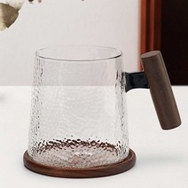 감성 유리머그 + 컵코스터 나무손잡이 내열유리, 1개