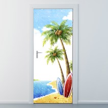 ncjy192-모래사장 위 서핑보드-현관문시트지
