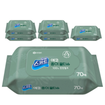 스카트 에코 종이 물티슈 70매 100% 천연펄프, 6팩