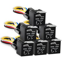 GOOACC 6팩 자동차 릴레이 하네스 세트 5핀 30/40A 12V SPDT 인터로킹 소켓 및 포함, Relay and Harnesses 6 Pack