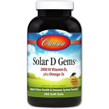 Carlson - Solar D Gems 비타민 D3 및 오메가-3 보충제 2000IU 비타민 D3 115mg 오메가-3s EPA 및 DHA 비타민 D 피쉬 오일 캡슐 뼈 면역 건강