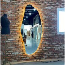 [정품자재] LED조명 디자인6번거울 - 비정형 무프레임 드레스룸 미용실 네일샵 옷가게 현관 집꾸미기 비정형 필라테스 매장인테리어거울 - 전국화물배송, ﻿전구색(노란색), 받침대형