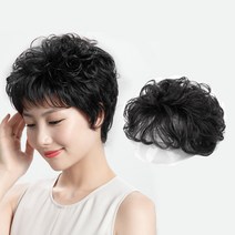 정수리커버 웨이브 볼륨가발 블랙 한복 상견례 촬영 붙임머리 인모가발 똑딱이가발 원형탈모부분가발 세탁가능