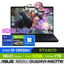 [백팩 증정!] ASUS ROG 제피러스 M16 GU604VI-N4077W 롤 배그 오버워치 발로란트 영상편집 고사양 16인치 게이밍 노트북 (코어i9-13900H/RTX4070), 윈도우11 홈, 32GB, 1TB, 코어i9, 블랙