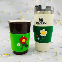 꽃장식 컵홀더 만들기 (실+바늘 포함) 환경보호 지구보호, 연두