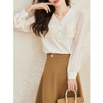봄가을 니트 패치 쉬폰 블라우스 여 프렌치 고급스러움 잔향풍 상의 기질 루즈핏 슬림핏 셔츠