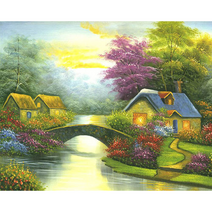 votgl 주얼리 십자수 DIY 세트 블랙 메탈 프레임 풍경 동물 꽃 인물 40x50cm, 038 풍경