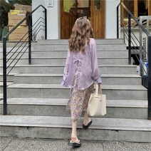 뒤트임블라우스 백스플릿 아이스실크 쉬폰 셔츠 여름 야외 에어컨셔츠 초박형 UV 방지 통기성 선스크린 탑