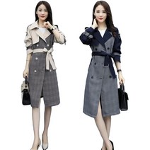 봄 가을 여성 배색 숄 벨트 트렌치코트 미디 스트랩 바바리 바람막이