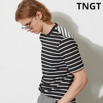 TNGT [20SS TNGT 남성]블랙 미니멀 메쉬 스트라이프 반팔 티셔츠_TGTS0B302BK