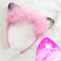 고양이 귀 스팽글 LED 라이트 반짝이 머리띠 헤어밴드 파티용품, 베이비핑크