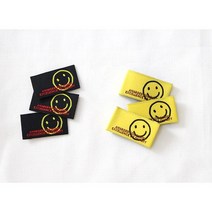 릴리패브릭 3개-양접이라벨) 블랙&옐로우스마일(2컬러) - 직조라벨, 옐로우바탕