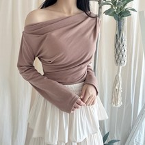 여성 셔링 라운드넥 슬림핏 오프숄더 여자 블라우스티 라운드셔링 3컬러
