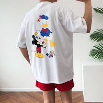 디즈니 페인팅 미키마우스 도날드 프린팅 분또 반팔 티셔츠 3color