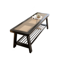 라탄 스툴 보조의자 스텝 북유럽 솔리드 우드 복도 신발 변경 의자 가정용 가구 등나무 벤치 디자이너 거실 긴 오토만, [11] Wood A-100x35x42cm