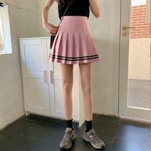 [LF] 하이 웨스트 여성 플리츠 스커트 a 라인 미니 스커트 스트라이프 슬림 폴리 에스테르 한국어 Preppy School Uniform Fashion Summer New