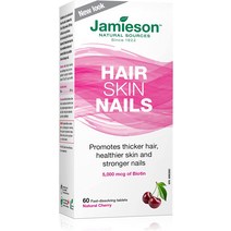 (캐나다 직송) 자미에슨 헤어 스킨 네일 5000 mcg 비오틴 천연 체리 맛 글루텐 프리 60정 Jamieson Hair Skin Nails, 기본