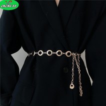 SHENGBO메탈릭 허리스트링 여성 바지 포인트 니트 원피스 정장 셔츠 스커트 체인 벨트 액세서리+HY107WH