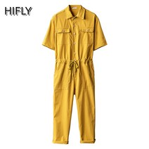 남성 여름 반팔 허리 스트링 일체형 점프수트 작업복 워크웨어 유니폼 빈티지 힙합 스트릿패션 아메카지룩