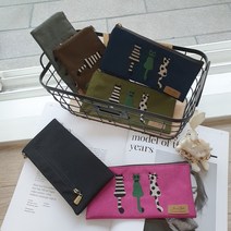 더드림 [ 국내제작 ] 고양이 자수 2단 지퍼 파우치 지폐 통장 지갑 필통 케이스 파우치형, 블랙