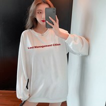 트렌드 작은 키치한 유행 라운드넥 핑크맨투맨 와이드 루즈핏 이니셜 상의 여성 3759234389, 화이트 L