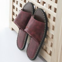 고급 가죽 슬리퍼 여성 발편한 룸슈즈 층간소음방지 거실화 사무실 실내화 버건디