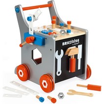 Janod Brico의 아이들 Magnetic DIY Trollley ndash Durable Walker 26 Accessories ndash가 조정 및 Fine Motor Skills ndash 연령 18개월로 도구 작업대로 두 배로 증가, 상세페이지 참조