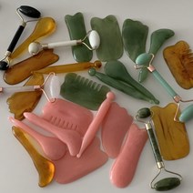 괄사 마사지 얼굴 팔 손 천연 옥 붓기 제거, 하트괄사, 4.그린민트하트괄사
