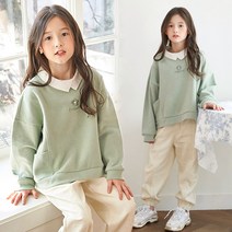 베비포 여아용 민트꽃 맨투맨 바지 상하복 세트 CP3
