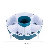 가정용 회전 격자 샤브샤브 야채 세트, 6칸 블루 화이트 싱글룩[손잡이 착용]
